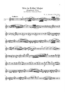 Trio for Clarinet, Viola (or Violin) and Piano in E Flat Major 'Kegelstatt', K.498: Clarinet part by Wolfgang Amadeus Mozart