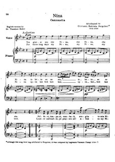 Tre giorni son che Nina: For voice and piano by Giovanni Battista Pergolesi