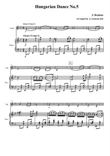 Dance No.5 in F Sharp Minor: For easy violin and piano – score, part by Johannes Brahms