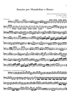 Sonata for Mandolin and Basso Continuo in G Major: Basso continuo part by Giovanni Battista Gervasio