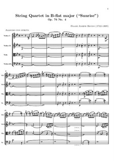 String Quartet No.63 in B Flat Major 'Sunrise', Hob.III/78 Op.76 No.4: Full score by Joseph Haydn