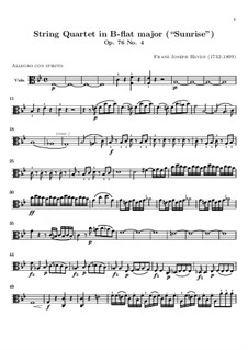 String Quartet No.63 in B Flat Major 'Sunrise', Hob.III/78 Op.76 No.4: Viola part by Joseph Haydn