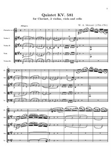 Quintet for Clarinet and Strings in A Major, K.581: Full score by Wolfgang Amadeus Mozart