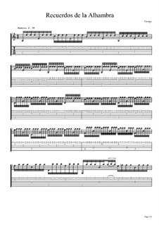 Memories of the Alhambra: For guitar with tab by Francisco Tárrega