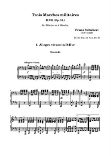 Three Marches Militaires for Piano Four Hands, D.733 Op.51: March No.1 by Franz Schubert