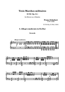 Three Marches Militaires for Piano Four Hands, D.733 Op.51: March No.3 by Franz Schubert