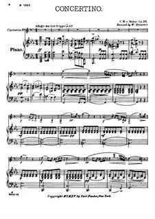 Concertino for Clarinet and Orchestra, J.109 Op.26: Version for clarinet and piano by Carl Maria von Weber