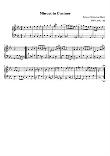 No.15 Minuet in C Minor, BWV Anh.121: Keyboard by Johann Sebastian Bach