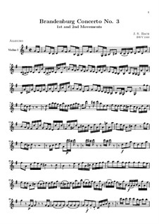 Movements I, II: Violin I part by Johann Sebastian Bach