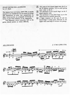Suite for Lute (or Harpsichord) in E Minor, BWV 996: Allemande. Arrangement for guitar by Johann Sebastian Bach