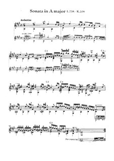 Sonata No.238 in A Major, K.208 L.238 P.315: For guitar by Domenico Scarlatti