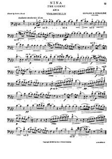 Tre giorni son che Nina: For cello and piano – cello part by Giovanni Battista Pergolesi