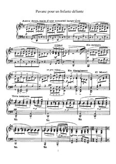 Pavane pour une infante défunte (Pavane for a Dead Princess), M.19: For piano by Maurice Ravel