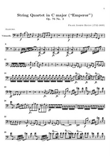 String Quartet No.62 in C Major 'Emperor', Hob.III/77 Op.76 No.3: Cello part by Joseph Haydn