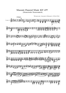 Masonic Funeral Music, K.477: Violin II part by Wolfgang Amadeus Mozart