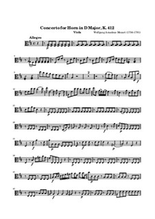 Concerto for Horn and Orchestra No.1 in D Major, K.412: Viola part by Wolfgang Amadeus Mozart