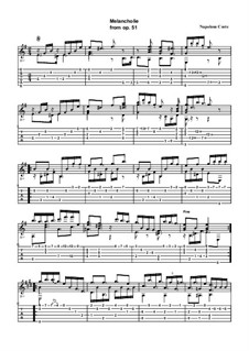 Récréation du guitariste (The Guitarist's Break), Op.51 : No.10 Mélancolie, Tablature by Napoléon Coste