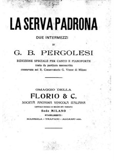 La serva padrona (The Servant Turned Mistress): Piano-vocal score by Giovanni Battista Pergolesi