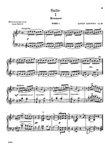 Suite for Two Pianos Four Hands No.1, Op.15: First part, second part by Anton Arensky