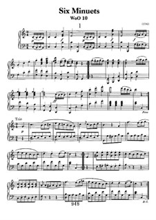 Six Minuets for Orchestra, WoO 10: Complete set. Version for piano by Ludwig van Beethoven