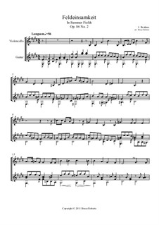 Six Songs, Op.86: No.2 Feldeinsamkeit (In Summer Fields), for Cello and Guitar by Johannes Brahms