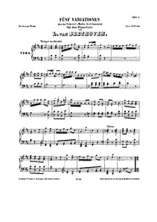 Five Variations on the Popular English Song 'Rule Britannia', WoO 79: For piano by Ludwig van Beethoven