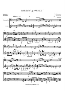 Three Romances for Oboe (or Violin) and Piano, Op.94: Romance No.3. Version for Cello and Guitar by Robert Schumann