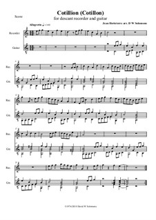 Cotillion (Cotillon): For descant recorder and guitar by Jean Hotteterre