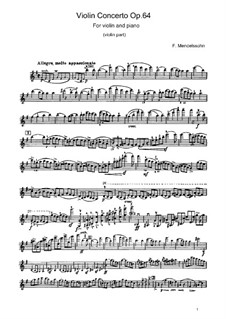 Concerto for Violin and Orchestra in E Minor, Op.64: Version for violin and piano – violin part by Felix Mendelssohn-Bartholdy