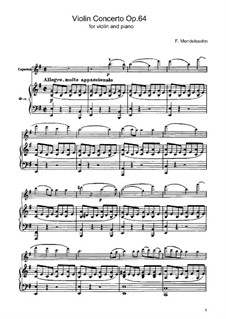 Concerto for Violin and Orchestra in E Minor, Op.64: Version for violin and piano by Felix Mendelssohn-Bartholdy