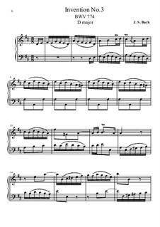 No.3 in D Major, BWV 774: For piano by Johann Sebastian Bach