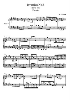 No.6 in E Major, BWV 777: For piano by Johann Sebastian Bach