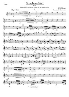 Symphony No.1 in E Flat Major, K.16: For string quartet by Wolfgang Amadeus Mozart