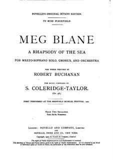 Meg Blane. A Rapsody of the See, Op.48: Piano-vocal score by Samuel Coleridge-Taylor