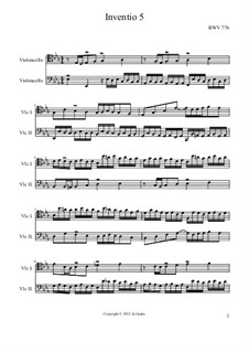 No.5 in E Flat Major, BWV 776: For two cellos by Johann Sebastian Bach