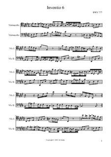 No.6 in E Major, BWV 777: For two cellos by Johann Sebastian Bach