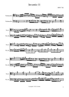 No.11 in G Minor, BWV 782: For two cellos by Johann Sebastian Bach