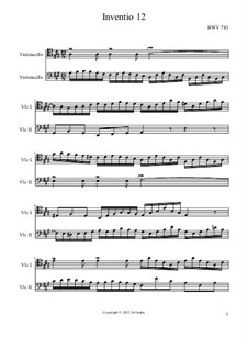 No.12 in A Major, BWV 783: For two cellos by Johann Sebastian Bach