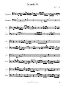 No.14 in B Flat Major, BWV 785: For two cellos by Johann Sebastian Bach
