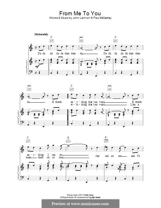 From Me To You The Beatles By J Lennon P Mccartney On Musicaneo
