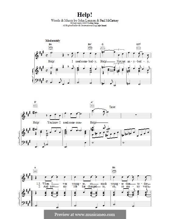 Help! (The Beatles): For voice and piano or guitar by John Lennon, Paul McCartney
