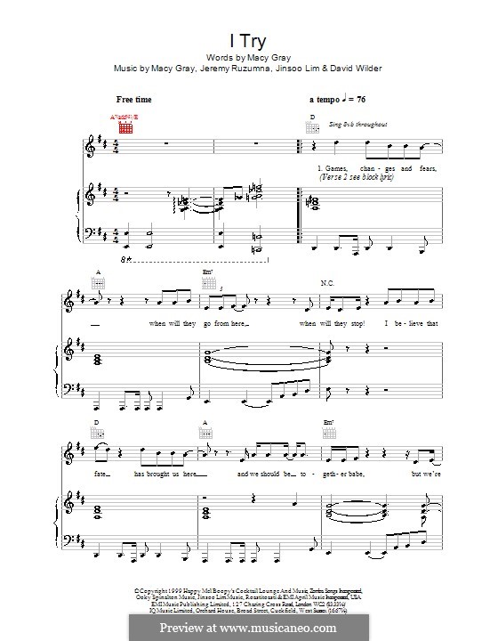 I Try: For voice and piano (or guitar) by David Wilder, Jeremy Ruzumna, Jinsoo Lim, Macy Gray