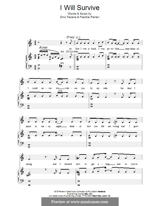 I Will Survive (Gloria Gaynor): For voice and piano (or guitar) by Dino Fekaris, Freddie Perren