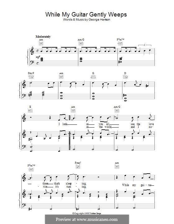 While My Guitar Gently Weeps (The Beatles): For voice and piano (or guitar) by George Harrison