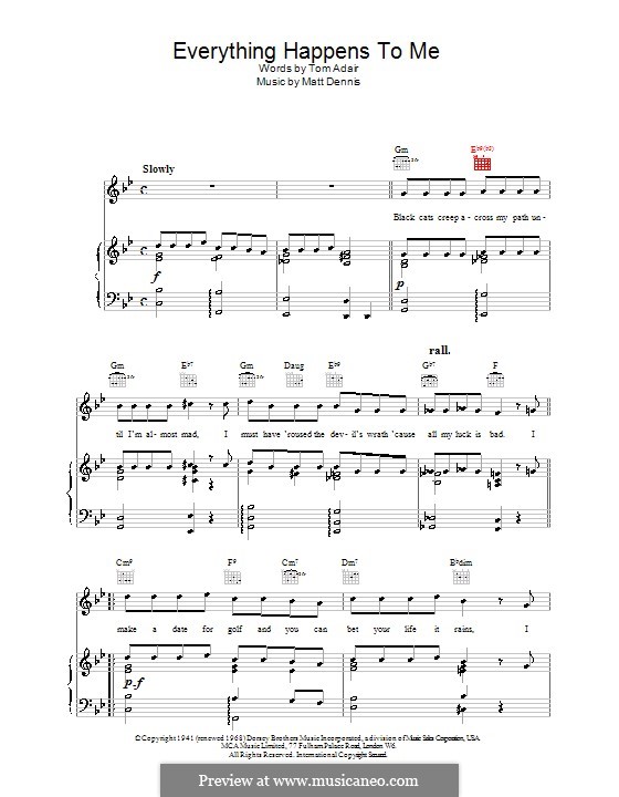 Everything Happens to Me (Frank Sinatra): For voice and piano or guitar (high quality sheet music) by Matt Dennis