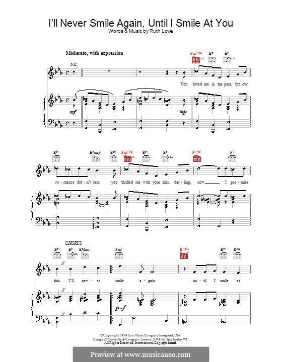 I'll Never Smile Again, Until I Smile at You (Frank Sinatra): For voice and piano (or guitar) by Ruth Lowe