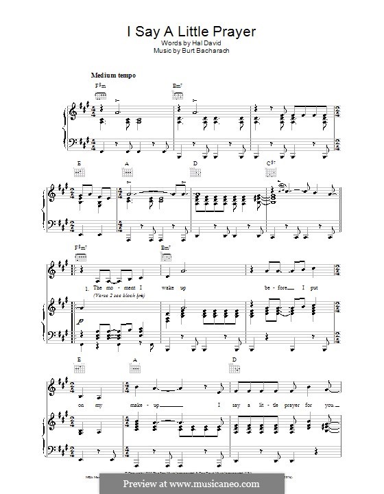 I Say a Little Prayer: For voice and piano or guitar (Aretha Franklin) by Burt Bacharach
