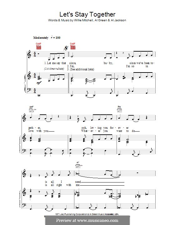 Let's Stay Together: For voice and piano or guitar (C Major) by Willie Mitchell, Al Jackson Jr.