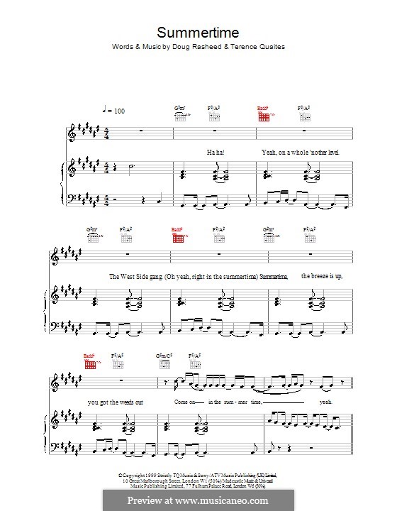Summertime (Another Level): For voice and piano (or guitar) by Doug Rasheed, Terence Quaties