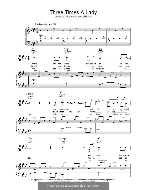 Three Times A Lady By L Richie Sheet Music On Musicaneo